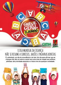 Greve Geral - Folheto evocativo do Dia Mundial da Criança apelando à participação na Greve Geral de 3 de Junho de 2026.